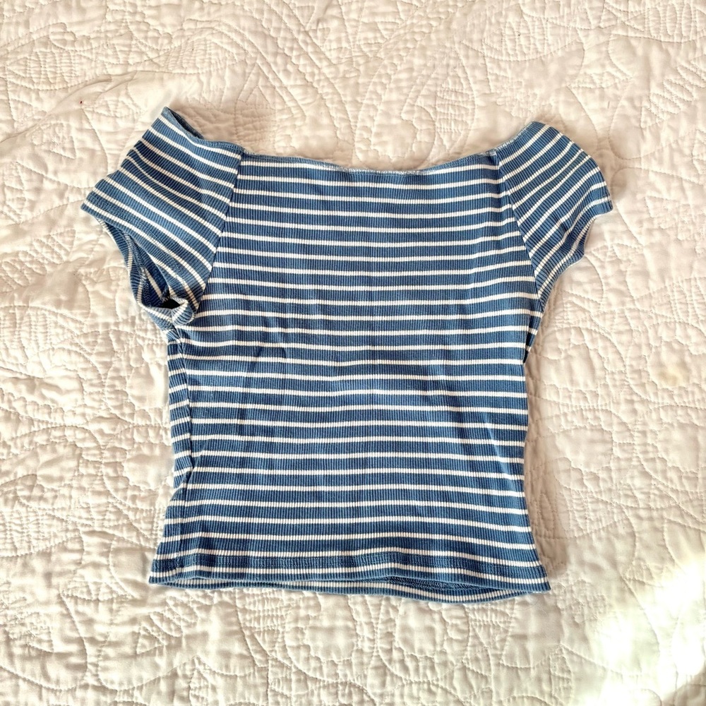 Brandy Melville blue/white striped cropped top